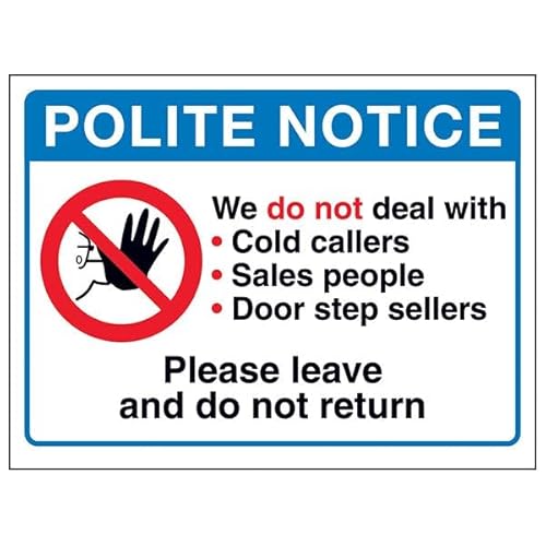 V Safety Polite Notice, We Do Not Deal...Please Leave and Do Not Return", selbstklebendes Vinyl, Aluminium-Effekt, 150 x 100 mm von VSafety