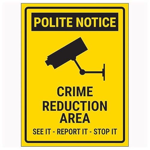 V Safety Polite Notice/Crime Reduction Area/See It-Report It-Stop It 150 x 200 mm – Fensteraufkleber, selbstklebend, Sicherheitsschild von VSafety