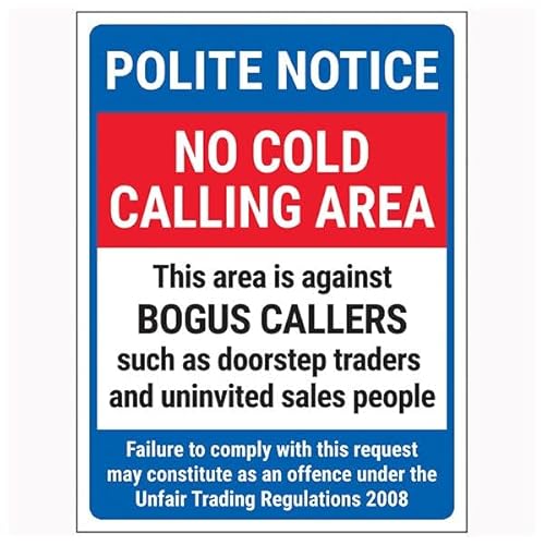 V Safety Polite Notice/No Cold Calling Area/Against Bogus Callers/Failure To Comply 200 x 300 mm – selbstklebendes Vinyl – Sicherheitsschild in Aluminiumoptik V Safety Polite Notice/No Cold Calling Area/Against Bogus Callers/Failure To Comply 200 x 300 mm – selbstklebendes Vinyl – Sicherheitsschild in Aluminiumoptik von VSafety