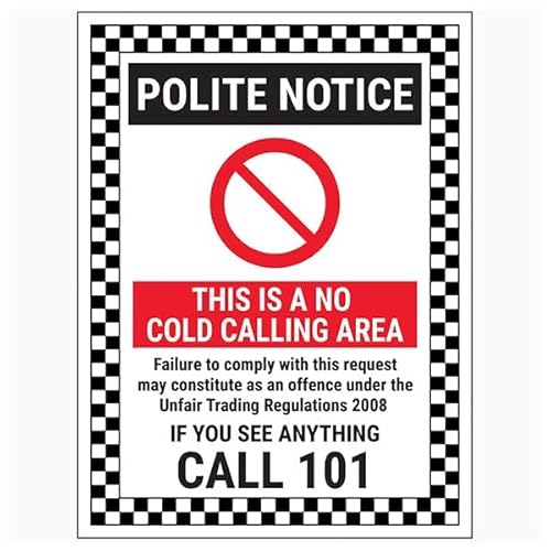 V Safety Polite Notice/This Is A No Cold Calling Area/Failure To Comply/If You See Anything Call 101, 200 x 300 mm, leuchtet im Dunkeln, selbstklebendes Vinyl-Sicherheitsschild V Safety Polite Notice/This Is A No Cold Calling Area/Failure To Comply/If You See Anything Call 101, 200 x 300 mm, leuchtet im Dunkeln, selbstklebendes Vinyl-Sicherheitsschild von VSafety