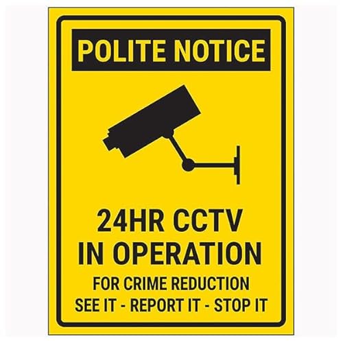 V Safety Polite Notice / 24HR CCTV In Operation/For Crime Reduction See It-Report It-Stop It 150 x 200 mm – Fensteraufkleber, selbstklebend, Sicherheitsschild von VSafety