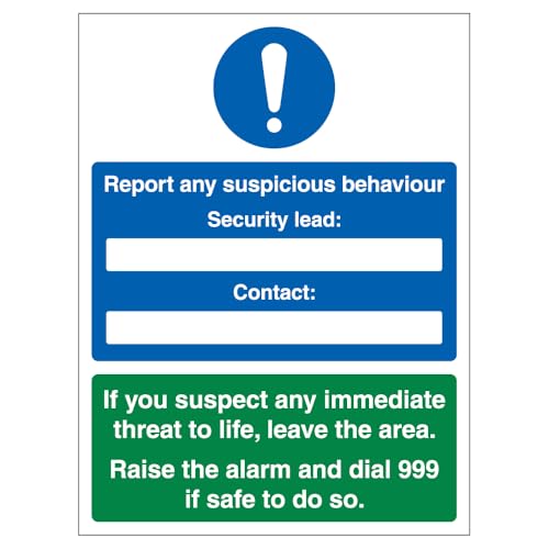V Safety Report Any Suspicious Behaviour Sicherheitsschild aus Aluminiumverbundstoff, 450 x 600 mm, 3 mm V Safety Report Any Suspicious Behaviour Sicherheitsschild aus Aluminiumverbundstoff, 450 x 600 mm, 3 mm von VSafety