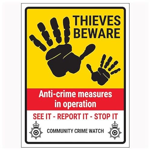 V Safety Thieves Beware/Anti Crime Measures/See It-Report It-Stop It/Community Crime Watch 150 x 200 mm – Face Adhesive Window Sticker Safety Sign V Safety Thieves Beware/Anti Crime Measures/See It-Report It-Stop It/Community Crime Watch 150 x 200 mm – Face Adhesive Window Sticker Safety Sign von VSafety
