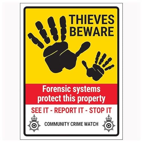 V Safety Thieves Beware/Forensic Systems/See It-Report It-Stop It/Community Crime Watch 200 x 300 mm – selbstklebendes Vinyl – Sicherheitsschild in Aluminiumoptik V Safety Thieves Beware/Forensic Systems/See It-Report It-Stop It/Community Crime Watch 200 x 300 mm – selbstklebendes Vinyl – Sicherheitsschild in Aluminiumoptik von VSafety