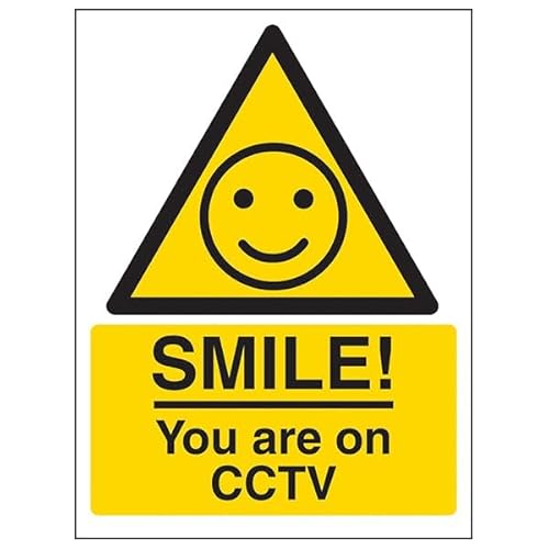 V Safety Warning – Smile You Are On CCTV, selbstklebendes Vinyl-Sicherheitsschild, leuchtet im Dunkeln, 200 x 300 mm von VSafety