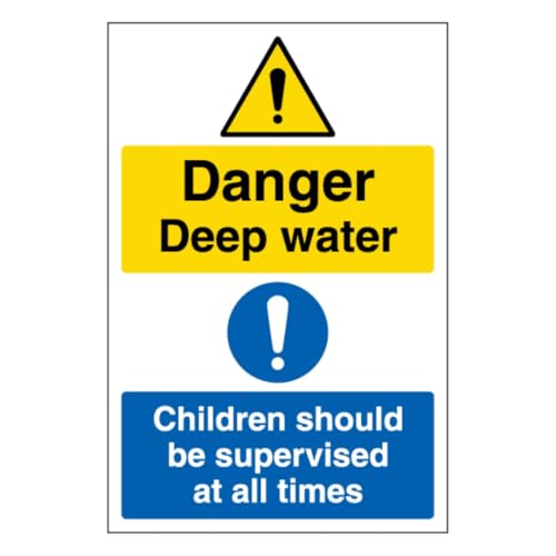 V Safety Warnschild "Danger Deep Water Children Should Be Supervised At All Times", Hochformat, 300 x 400 mm, selbstklebendes Vinyl-Sicherheitsschild von VSafety