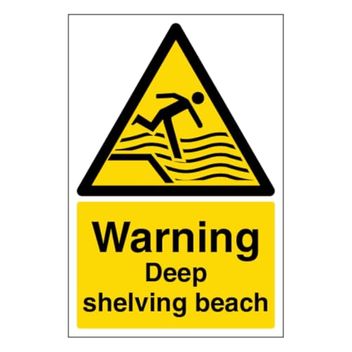 V Safety Warnschild "Deep Shelving Beach", Hochformat, 450 x 600 mm, selbstklebendes Vinyl-Sicherheitsschild von VSafety