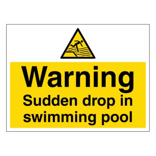 V Safety Warnschild "Sudden Drop In Swimming Pool", groß, Querformat, 600 x 450 mm, selbstklebendes Vinyl-Sicherheitsschild von VSafety