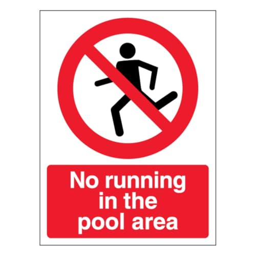 V Safety englisches Schild "No Running In The Pool Area", Hochformat, 150 x 200 mm, selbstklebendes Vinyl-Sicherheitsschild von VSafety