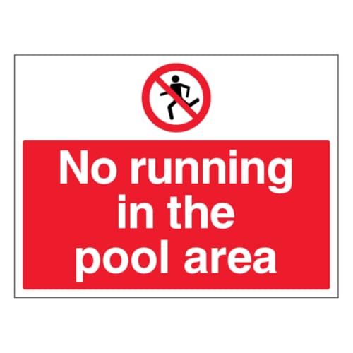 V Safety englisches Schild mit Aufschrift "No Running In The Pool Area", großes Querformat, 400 x 300 mm, selbstklebendes Vinyl-Sicherheitsschild von VSafety