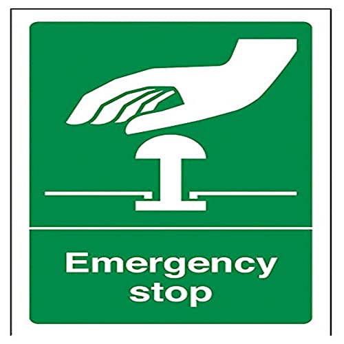 VSafety 23005AG-R "Emergency Stop", starrer Kunststoff, Portrait, 100 mm x 150 mm, grün von VSafety