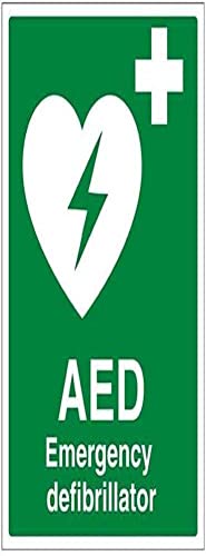 VSafety 31034BC-S, "AED-Notfall-Defibrillator" Erste-Hilfe-Schild, selbstklebend, Portrait, 300 mm x 400 mm, Grün. von VSafety