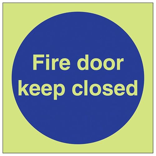 VSafety Glow In The Dark Fire Door Keep Closed Schild – 100 mm x 100 mm – selbstklebendes Vinyl von VSafety