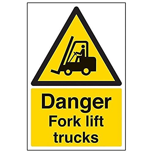 VSafety Schild „Danger Fork Lift Trucks", Hochformat, 300 mm x 400 mm, 2 mm, Hartkunststoff von VSafety