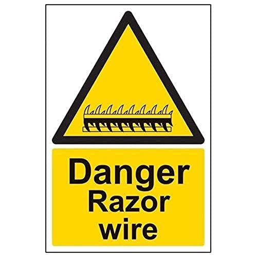 VSafety Schild „Danger Razor Wire“, Hochformat, 200 x 300 mm, 2 mm Hartplastik von VSafety