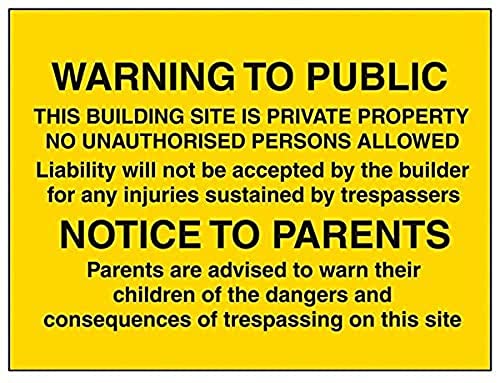 VSafety Schild „Warnung an die Öffentlichkeit. Hinweis für Eltern“ (Warning To Public/Notice To Parents), Querformat, 400 x 300 mm, selbstklebendes Vinyl von VSafety