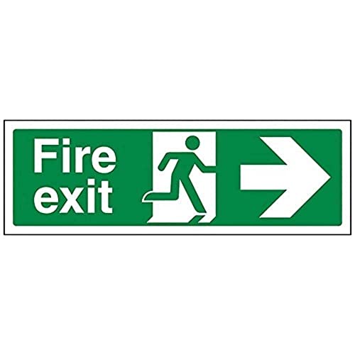 VSafety Schild mit Aufschrift auf Englisch „Fire Exit“ und einem Pfeil nach rechts, Querformat, 300 x 100 mm, selbstklebendes Vinyl von VSafety