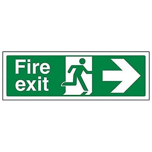 VSafety Schild mit Aufschrift auf Englisch „Fire Exit“ und einem Pfeil nach rechts, Querformat, 450 x 150 mm, 2 mm Polycarbonat von VSafety