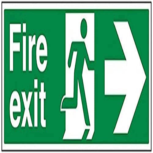 VSafety Schild mit Aufschrift auf Englisch „Fire Exit“ und einem Pfeil nach rechts, Querformat, 600 x 200 mm, selbstklebendes Vinyl von VSafety