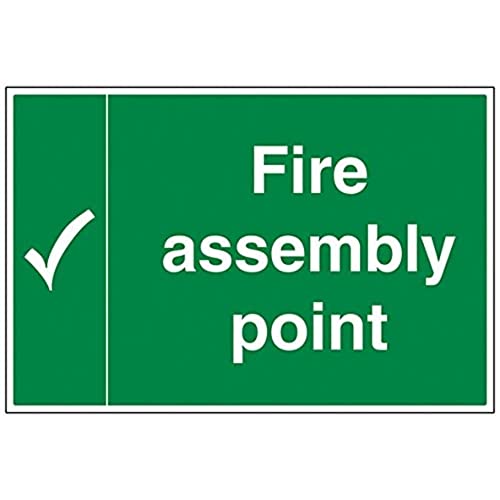 VSafety Schild mit englischer Aufschrift „Fire Assembly Point“ mit Häkchen, Querformat, 1 mm starrer Kunsstoff, 600 x 400 mm von VSafety