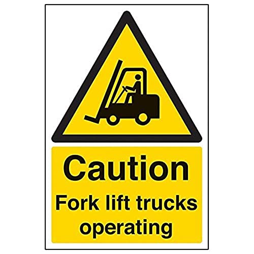 VSafety Warnschild mit Aufschrift „Caution Fork Lift Trucks Operating“ (englische Version), Hochformat, 300 x 400 mm, 2 mm Hartkunststoff von VSafety