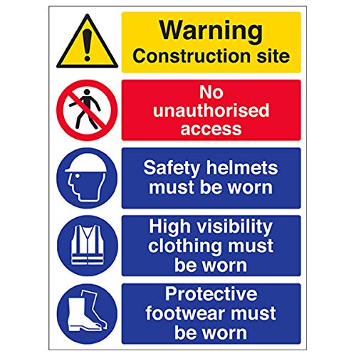 VSafety Warnschild mit Aufschrift "Multi Hazard Site Safety/High Visibility Clothing", 300 mm x 400 mm, selbstklebendes Vinyl von VSafety