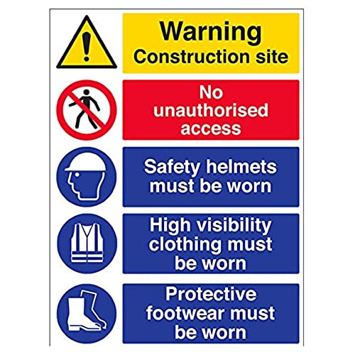 VSafety Warnschild mit Aufschrift "Multi Hazard Site Safety/High Visibility Clothing", 600 mm x 800 mm, 1 mm starrer Kunststoff von VSafety