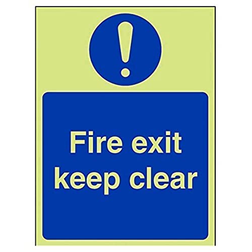 VSafety englisches Notausgangsschild „Fire Exit Keep Clear“, leuchtet im Dunklen, Hartplastik, 150 x 200 mm von VSafety