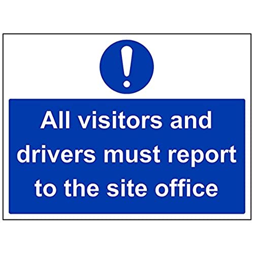 VSafety englisches Schild „All Visitors And Drivers Must Report To Site Office“, Querformat, 400 x 300 mm, selbstklebendes Vinyl von VSafety