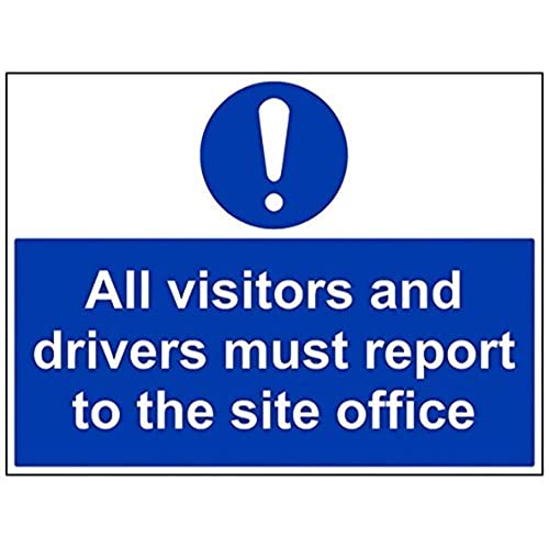 VSafety englisches Schild „All Visitors And Drivers Must Report To Site Office“, Querformat, 600 x 450 mm, 1 mm Hartplastik von VSafety