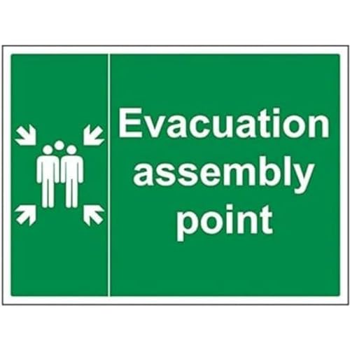 VSafety englisches Schild „Evacuation Assembly Point", Querformat, 400 x 300 mm, Selbstklebendes Vinyl von VSafety