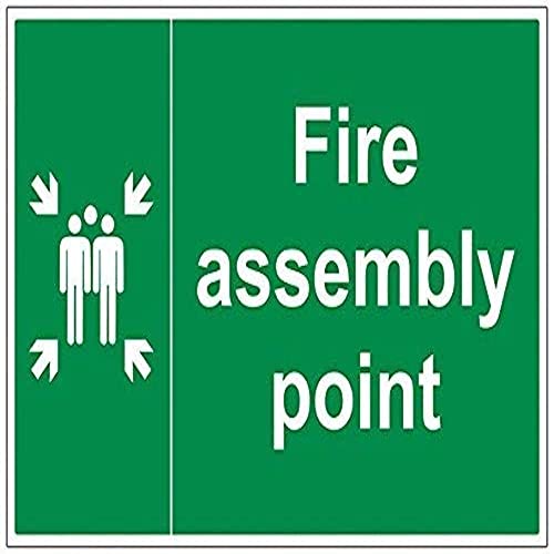 VSafety englisches Schild „Fire Assembly Point“, Querformat, 600 x 400 mm, 1 mm starrer Kunststoff von VSafety