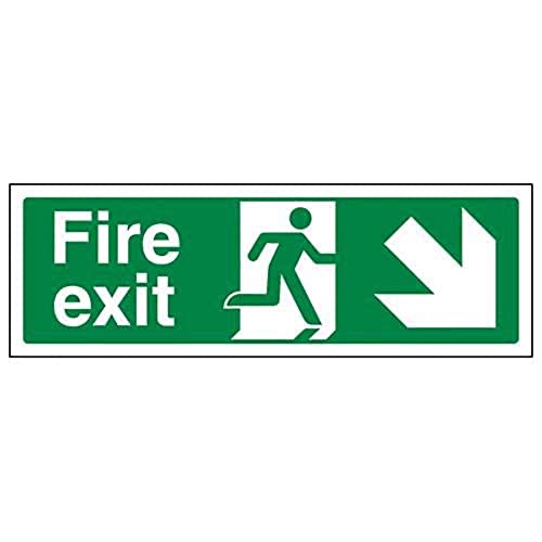 VSafety englisches Schild „Fire Exit“, Querformat, 300 x 100 mm, 2 mm Hartplastik, Pfeil nach rechts unten von VSafety