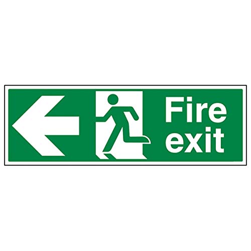 VSafety englisches Schild „Fire Exit“ mit Pfeil nach links, Querformat, 450 x 150 mm, 2 mm, starrer Kunststoff von VSafety