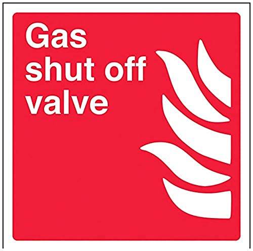 Vsafety 13021AM-S „Gas Shut Off Valve“-Feuer-Ausrüstungs-Zeichen, selbstklebendes Vinyl, quadratisch, 150 mm x 150 mm von VSafety