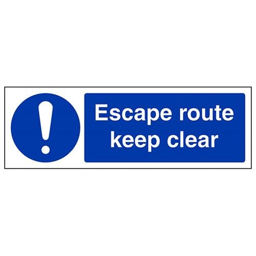 vsafety 1. ax-s "Escape Route Keep Clear" Gebotszeichen, selbstklebendes Vinyl, Landschaft, 300 mm x 100 mm, blau von VSafety