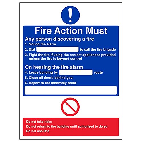 vsafety 12001bc-s "Allgemeine Fire Action Zifferblatt" Sign, Portrait, 300 mm x 400 mm (3 Stück) von VSafety