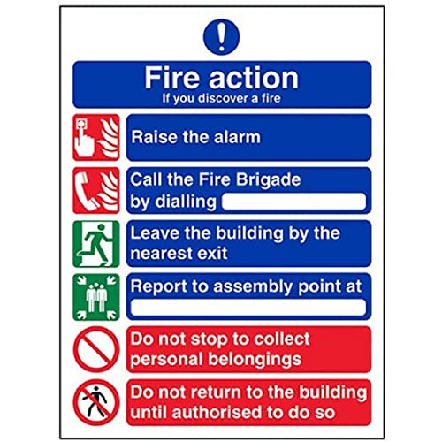 vsafety 12009 A4 6 Point Fire Action sign-if Sie entdecken eine Fire, 210 mm x 297 mm (A4) von VSafety
