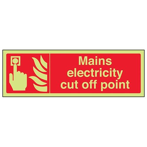 vsafety 13064bj-g "Stromnetz Cut Off Point" FIRE Equipment Zeichen, Glow in Dark, 1 mm Kunststoff, Landschaft, 450 mm x 150 mm, rot von VSafety