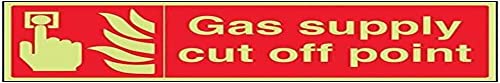 vsafety 13066bj-g Netzteil "Gas aus Point" FIRE Equipment Zeichen, Glow in Dark, 1 mm Kunststoff, Landschaft, 450 mm x 150 mm, rot von VSafety