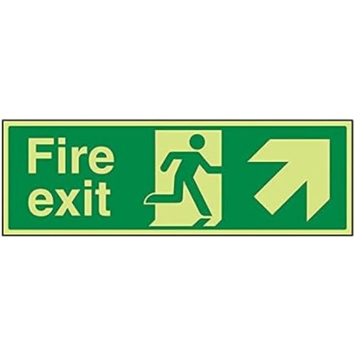 vsafety 14008bj-g "FIRE EXIT Pfeil bis rechts" Sign, Glow In Dark, 1 mm Kunststoff, Landschaft, 450 mm x 150 mm, grün von VSafety