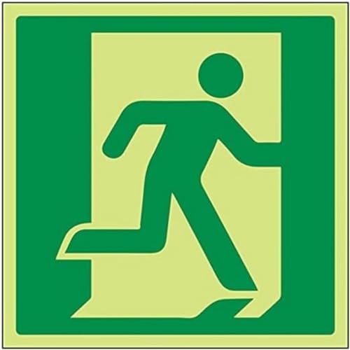 vsafety 14014 at-g "Running Man rechts Logo Fire Exit" Sign, Glow In Dark, 1 mm aus Kunststoff, quadratisch, 200 mm x 200 mm x 200 mm, grün von VSafety