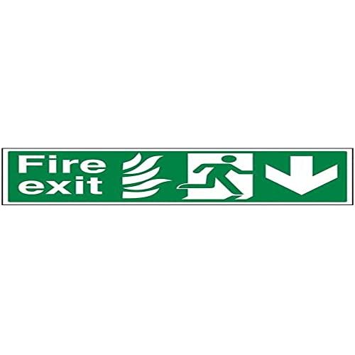 vsafety 14021bj-s NHS Arrow Down Fire Exit Schild, selbstklebendes Vinyl, Landschaft, 450 mm x 150 mm von VSafety