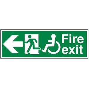 vsafety 14032bp-s Fire Exit Schild, Rad Stuhl, Fire Exit mit Text Pfeil links, selbstklebend, Landschaft, 600 mm x 200 mm x 200 mm, grün von VSafety