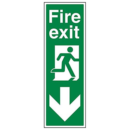 vsafety 14038 av-s "FIRE EXIT Arrow Down" Schild, Portrait, 200 mm x 600 mm (3 Stück) von VSafety