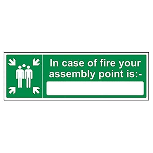 vsafety 17026bj-s "in Case of Fire Your Assembly Point ist Fire Assembly Point" Pflicht Schilder, selbstklebendes Vinyl, Landschaft, 450 mm x 150 mm, grün von VSafety