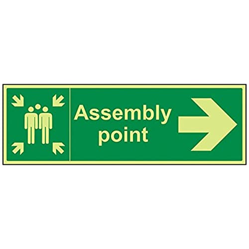 vsafety 17034bp-g Fire Assembly Point Schild, ASSEMBLY Point Pfeil rechts, Kunststoff, Landschaft, 600 mm x 200 mm x 200 mm, grün von VSafety