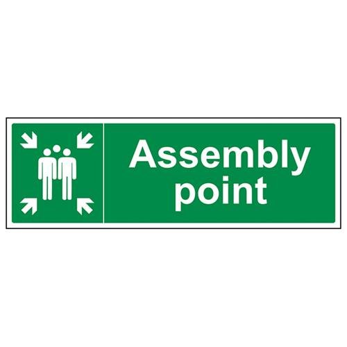 vsafety 17037bj-s "Assembly Point ist Fire Assembly Point" Pflicht Schilder, selbstklebendes Vinyl, Landschaft, 450 mm x 150 mm, grün von VSafety