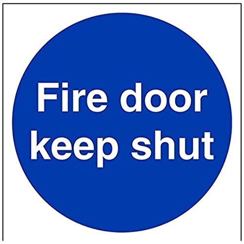 vsafety 18001 am-s "FIRE DOOR KEEP SHUT" Pflicht Schilder, selbstklebendes Vinyl, quadratisch, 150 mm x 150 mm, blau von VSafety