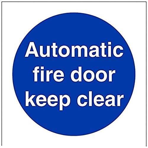 vsafety 18002 ae-s "Automatische Fire Door Keep Clear" Gebotszeichen, selbstklebendes Vinyl, quadratisch, 80 mm x 80 mm, blau von VSafety